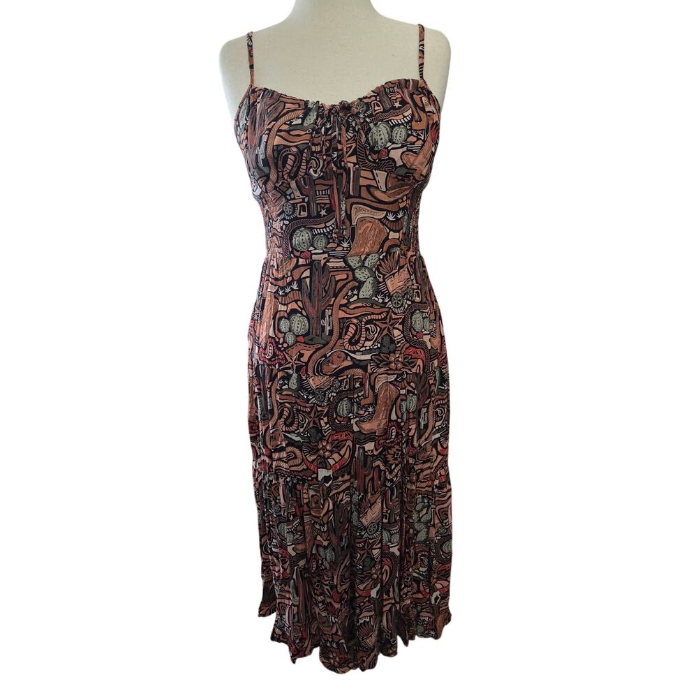 Angie Southwest Western Boho Maxi Dress Large Streetwear Rodeo Cowgirl